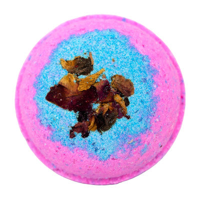 Top view of Yorkwell Apothecary Love at First Fizz bath bomb, 5 oz; lavender, vanilla and bakery-inspired sweetness